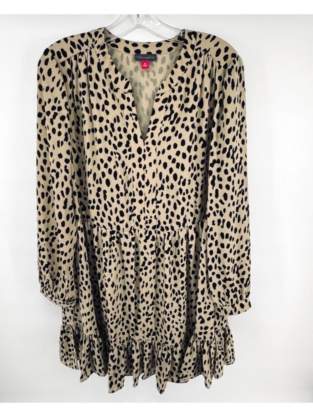Vince Camuto Leopard Print Long Sleeve Tiered Dress NWT Size M Khaki Haze